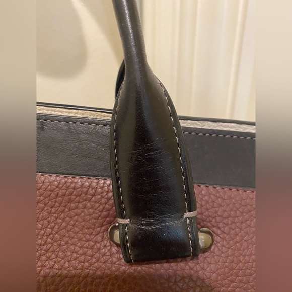 Coach purse  pebbled leather.  Used. Ox blood, cream, black - Picture 10 of 16